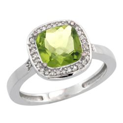 Natural 3.94 ctw Peridot & Diamond Engagement Ring 14K White Gold - REF-39W7K