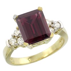 Natural 2.86 ctw rhodolite & Diamond Engagement Ring 10K Yellow Gold - REF-53M5H