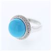 Image 1 : Bezel-set Turquoise w/ Halo Diamond Ring in 14K White Gold - REF-88R2K