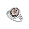 Image 1 : 1 CTW Cognac-brown Colored Diamond Oval Cluster Ring 10K White Gold