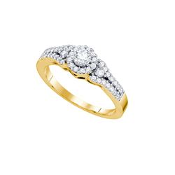 0.5 CTW Cluster Natural Diamond Bridal Engagement Ring 14K Yellow Gold