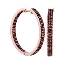 1 CTW Red Colored Diamond Hoop Earrings 10K Rose Gold