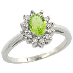 Natural 0.67 ctw Peridot & Diamond Engagement Ring 10K White Gold - REF-38W8K