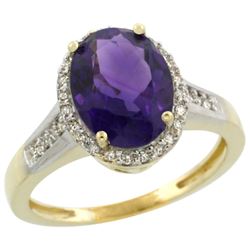 Natural 2.49 ctw Amethyst & Diamond Engagement Ring 10K Yellow Gold - REF-31Y9X