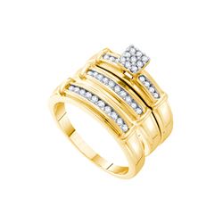 0.42 CTW His & Hers Natural Diamond Cluster Matching Bridal Ring 14K Yellow Gold