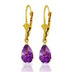 Genuine 2.5 ctw Amethyst Earrings Jewelry 14KT Yellow Gold - REF-28T8A