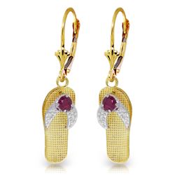 Genuine 0.30 CTW Ruby Earrings Jewelry 14KT Yellow Gold - REF-58N5R