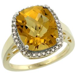 Natural 5.28 ctw Whisky-quartz & Diamond Engagement Ring 10K Yellow Gold - REF-39A2V