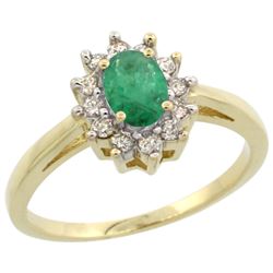 Natural 0.72 ctw Emerald & Diamond Engagement Ring 14K Yellow Gold - REF-49R7Z