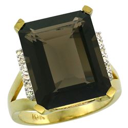 Natural 12.13 ctw Smoky-topaz & Diamond Engagement Ring 14K Yellow Gold - REF-71Y2X