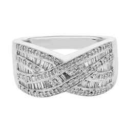 Criss-Cross Baguette & Round Diamond Ring in 18K White Gold - REF-179N4A