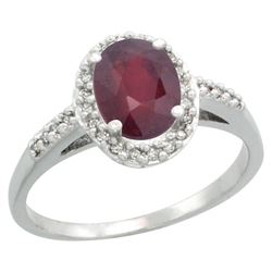 Natural 1.6 ctw Ruby & Diamond Engagement Ring 10K White Gold - REF-26F8N