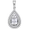 Image 1 : 1.01 CTW Princess Natural Diamond Teardrop Cluster Pendant 14K White Gold