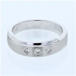 Round & Princess-cut Diamond Gents Ring in 18K White Gold - REF-122M9F