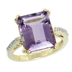 Natural 5.48 ctw amethyst & Diamond Engagement Ring 10K Yellow Gold - REF-39Y6X