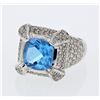Image 1 : Pave-set w/ Cushion cut Topaz Diamond Ring in 14K White Gold - REF-205K5R