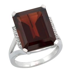 Natural 12.13 ctw Garnet & Diamond Engagement Ring 14K White Gold - REF-86Y6X