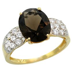 Natural 2.75 ctw smoky-topaz & Diamond Engagement Ring 14K Yellow Gold - REF-58R4Z