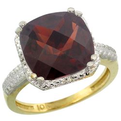 Natural 5.96 ctw Garnet & Diamond Engagement Ring 14K Yellow Gold - REF-49K9R