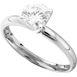0.9 CTW Natural Diamond Solitaire Bridal Engagement Ring 14K White Gold