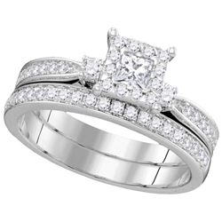 0.63 CTW Natural Diamond Princess Bridal Engagement Ring 14K White Gold