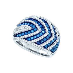 1.75 CTW Blue Colored Diamond Cocktail Ring 10K White Gold