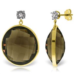 Genuine 34.06 ctw Smoky Quartz & Diamond Earrings Jewelry 14KT Yellow Gold - REF-55W5Y