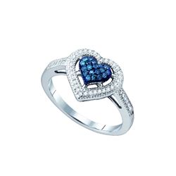 0.25 CTW Blue Colored Diamond Heart Love Ring 10K White Gold