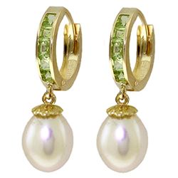 Genuine 9.3 ctw Peridot & Pearl Earrings Jewelry 14KT Yellow Gold - REF-44Y4F