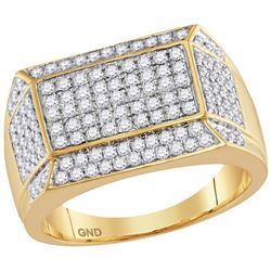 1.55 CTW Mens Natural Diamond Rectangle Cluster Ring 14K Yellow Gold