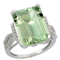 Natural 12.14 ctw green-amethyst & Diamond Engagement Ring 14K White Gold - REF-66N2G