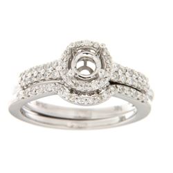 14K White Gold 0.46CTW Diamond Wedding Ring Set - REF-87K7R