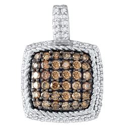 0.8 CTW Cognac-brown Colored Diamond Square Cluster Roped Pendant 10K White Gold