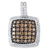 Image 1 : 0.8 CTW Cognac-brown Colored Diamond Square Cluster Roped Pendant 10K White Gold