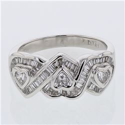 3 Diamond Hearts Ring w/ Channel-set accents in 18K White Gold - REF-148H6W