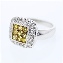 Pave Yellow Sapphire with Diamond Ring in 14K White Gold - REF-86N9A