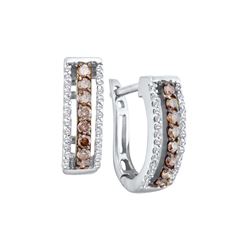 0.45 CTW Cognac-brown Colored Diamond Pave Huggie Hoop Earrings 14K White Gold