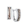 Image 1 : 0.45 CTW Cognac-brown Colored Diamond Pave Huggie Hoop Earrings 14K White Gold