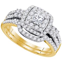 1 CTW Natural Princess Diamond Halo Bridal Engagement Ring 14K Yellow Gold