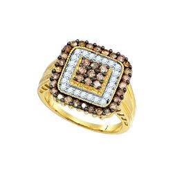 1 CTW Cognac-brown Colored Diamond Square Cluster Ring 10K Yellow Gold