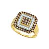 Image 1 : 1 CTW Cognac-brown Colored Diamond Square Cluster Ring 10K Yellow Gold