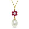 Image 1 : Genuine 4.53 ctw Pearl, Ruby & Diamond Necklace Jewelry 14KT Yellow Gold - REF-30Y9F