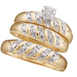 0.07 CTW Diamond Trio Matching His & Hers Men Women Ring 10K Yellow Gold