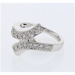 Bypass Diamond Band Prong-set w/ Millgrain in 14K White Gold - REF-99F5M