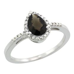 Natural 1.53 ctw smoky-topaz & Diamond Engagement Ring 14K White Gold - REF-25R5Z