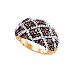 1.34 CTW Cognac-brown Colored Diamond Striped Cocktail Ring 10K Rose Gold