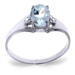 Genuine 0.76 ctw Aquamarine & Diamond Ring Jewelry 14KT White Gold - REF-23M2T