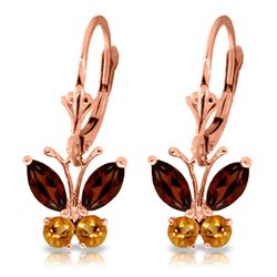 Genuine 1.24 ctw Garnet & Citrine Earrings Jewelry 14KT Rose Gold - REF-38Z2N