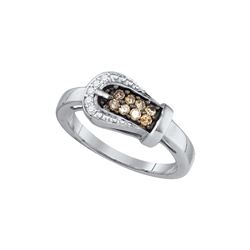 0.24 CTW Cognac-brown Colored Diamond Belt Buckle Ring 10K White Gold