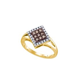 0.25 CTW Cognac-brown Colored Diamond Square Cluster Ring 10K Yellow Gold